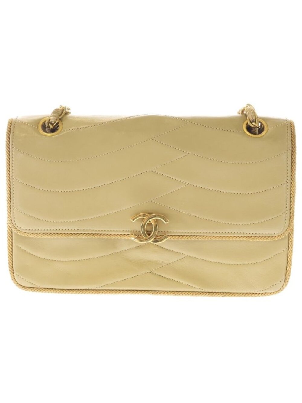 Chanel Quilted 23 Wave Stitch S Flap Chain Shoulder Bag Brown Beige Leather Gold